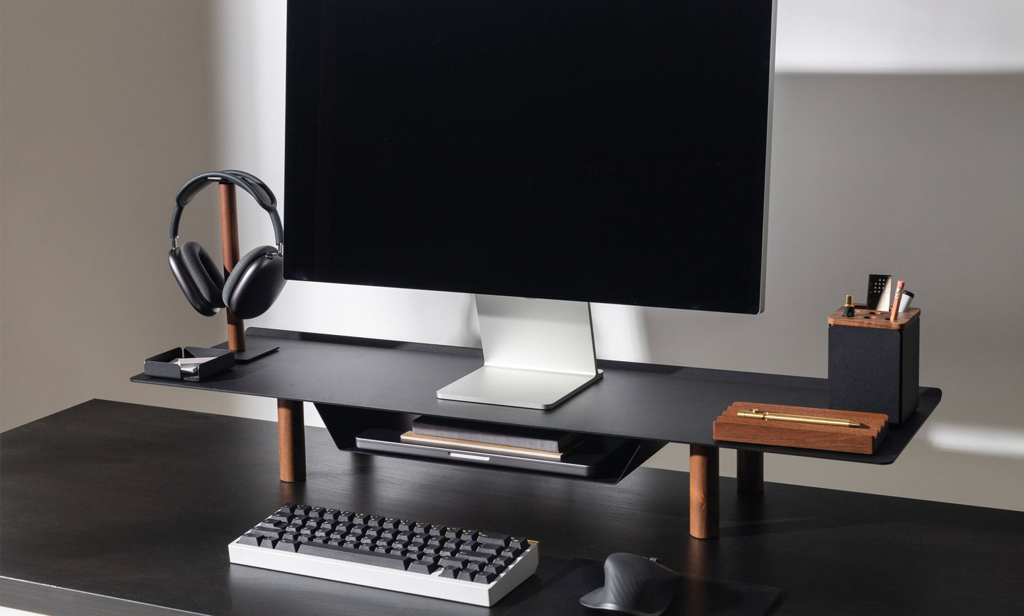 Gather Large Monitor Stand (Black/Walnut)