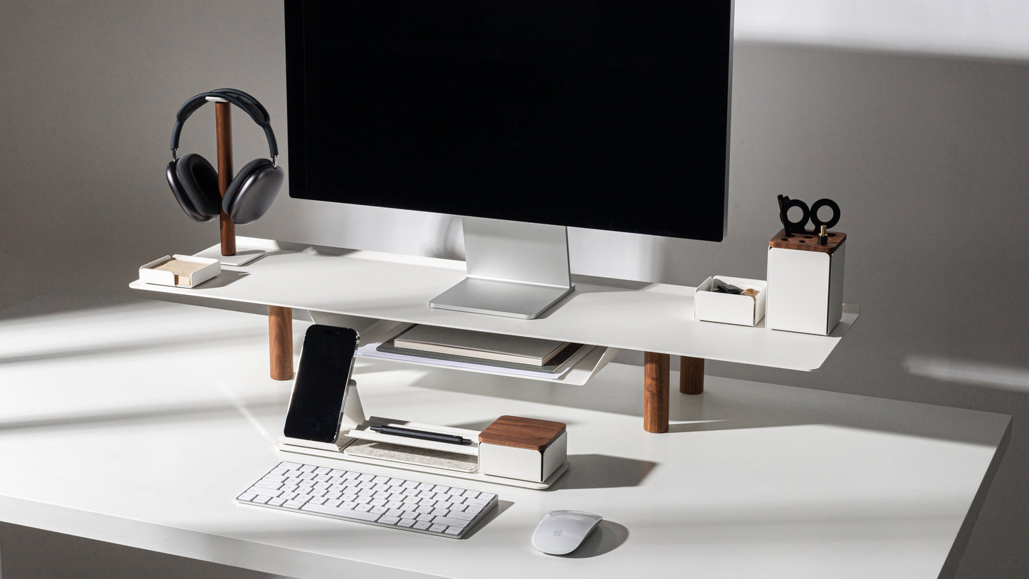 Gather Large Monitor Stand (White/Walnut)