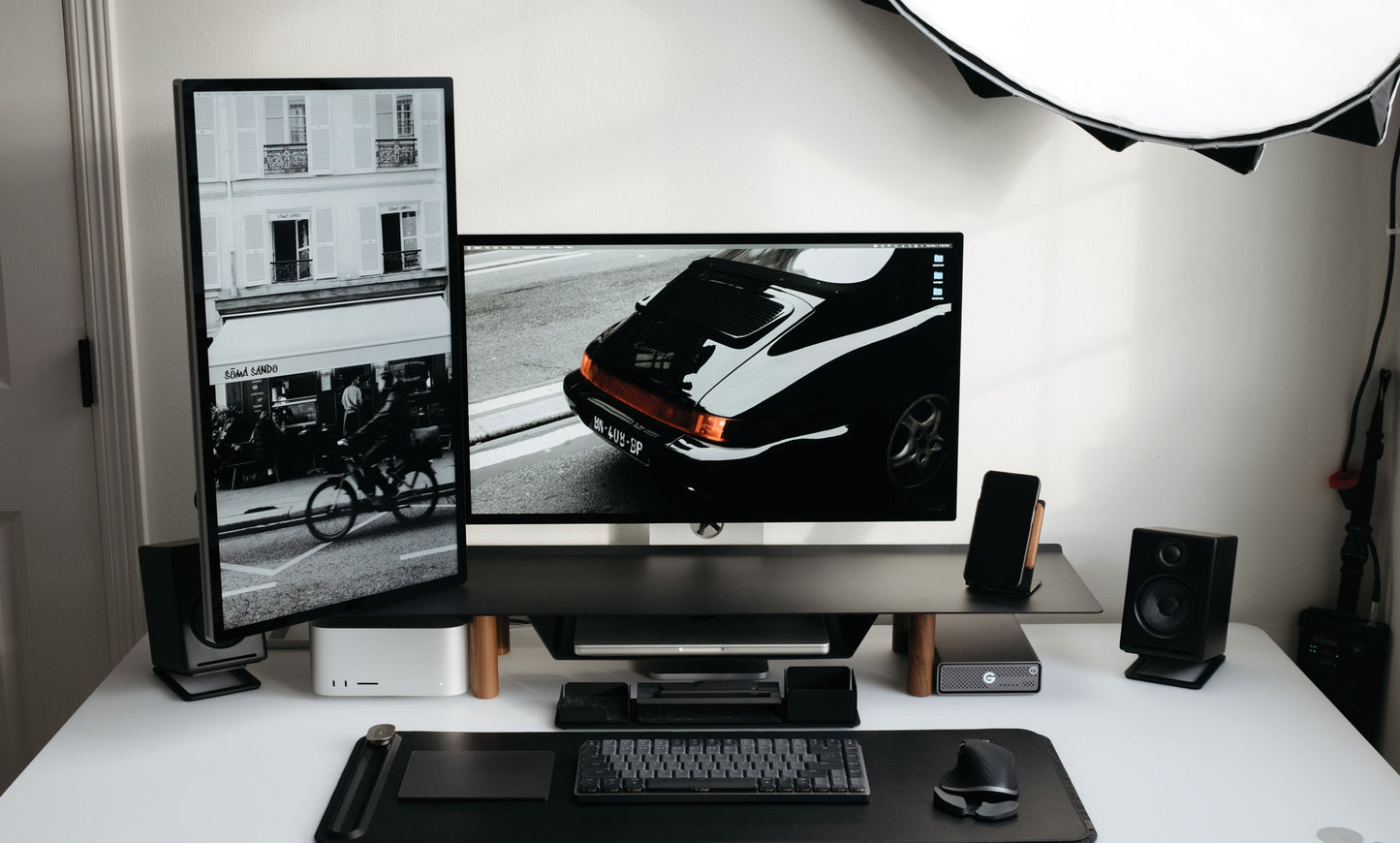 Gather Large Monitor Stand (Black/Walnut)