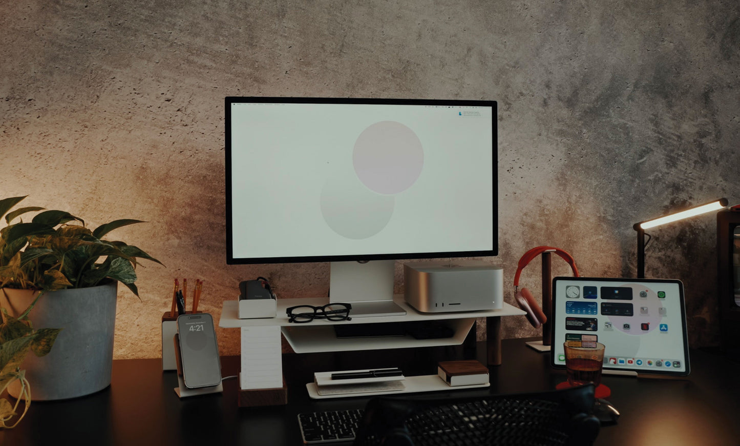 Gather Small Monitor Stand (White/Walnut)